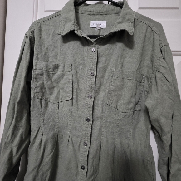 Risen Shirring Long Sleeve Raw Hem Dress With Tapered Waist And Pockets Size S. - Picture 4 of 12